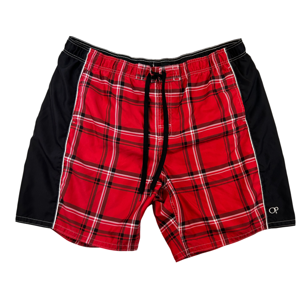 Vintage Op Swim Shorts Mens 3XL Plaid Red Elastic Waist Drawstring Ocean Pacifi